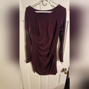 Long Sleeve Ruched Bodycon Dress in Plum